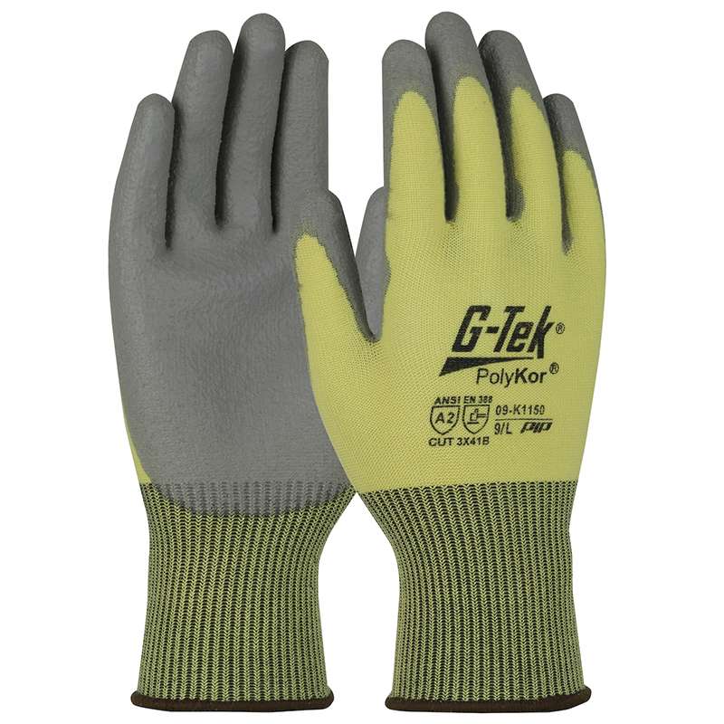 G-Tek® PolyKor®Blended Glove with Polyurethane Coated Flat Grip on Palm & Fingers, Extra Large, 6 Dozen Pair per Case, Salt & Pepper
